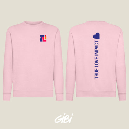 Maglione crewneck Gibi Merch con iconografia rosa, morbido tessuto e design casual, ideale per un look comodo e alla moda.
