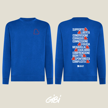 Maglione crewneck blu royal di Gibi Merch con logo iconico sul davanti, tessuto morbido e comodo per un look casual.