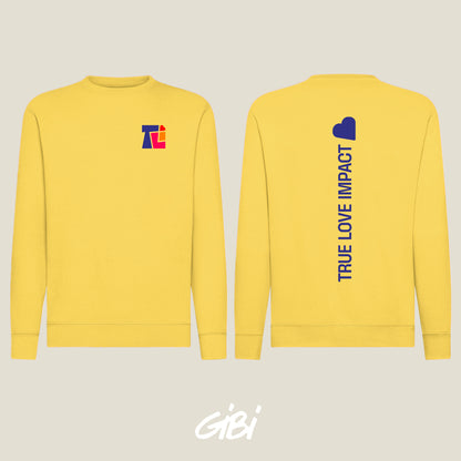 Felpa crewneck Gibi Merch con stampa iconica dorata, morbida e comoda, vista frontale con dettaglio del logo dorato.