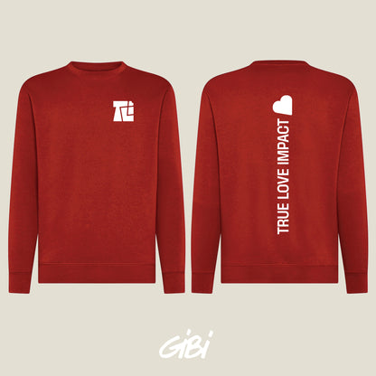Felpa crewneck rossa Gibi Merch con icona stampata sul davanti, morbida e comoda per uso quotidiano.