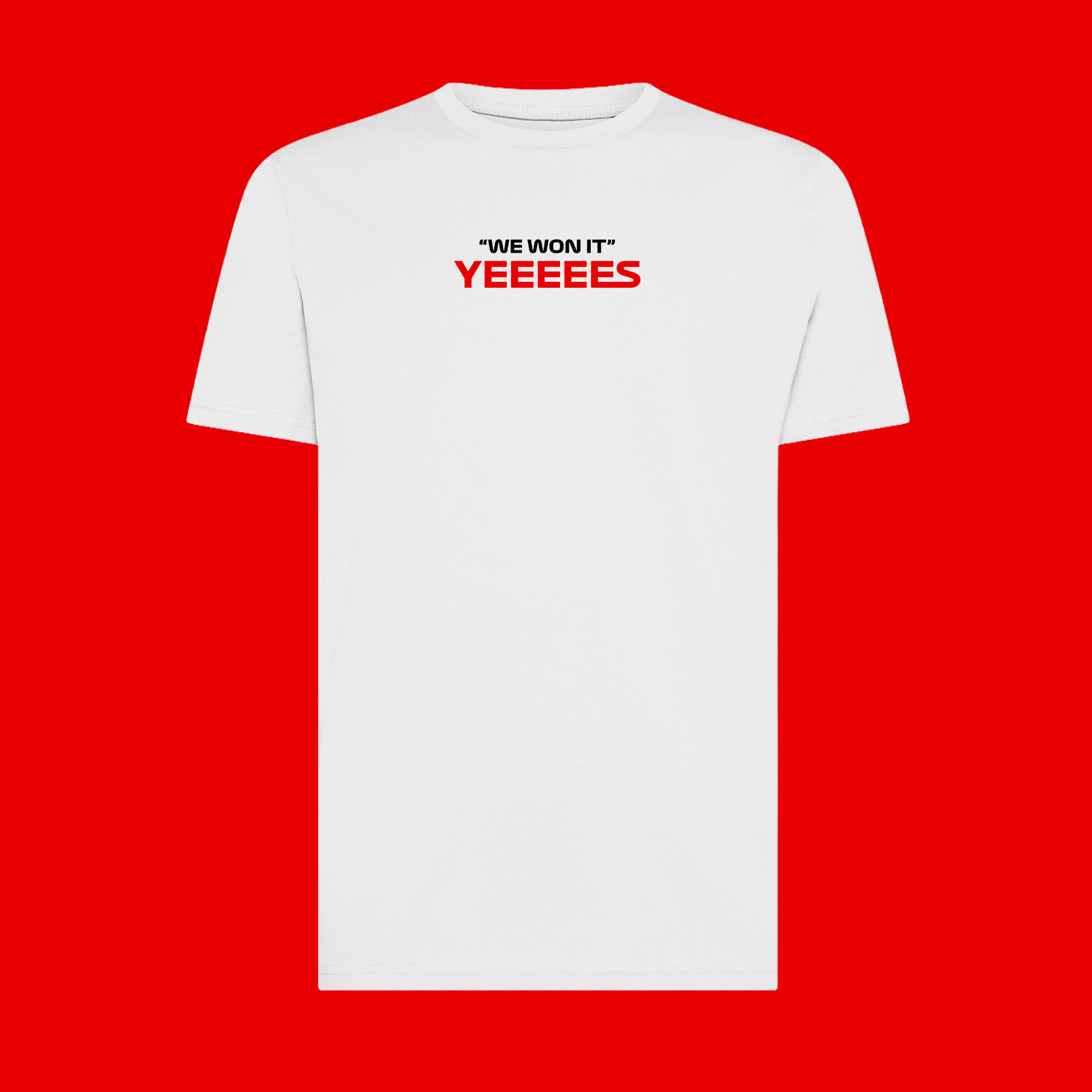 Maglietta Gibi Merch "We Won It" con design frontale digitale di Charles, tessuto morbido e comodo.