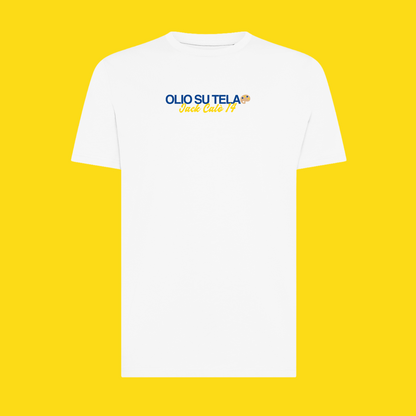 Maglietta Gibi Merch OLIO SU TELA con stampa Frosinone, tessuto morbido e dettagli artistici sulla fronte.