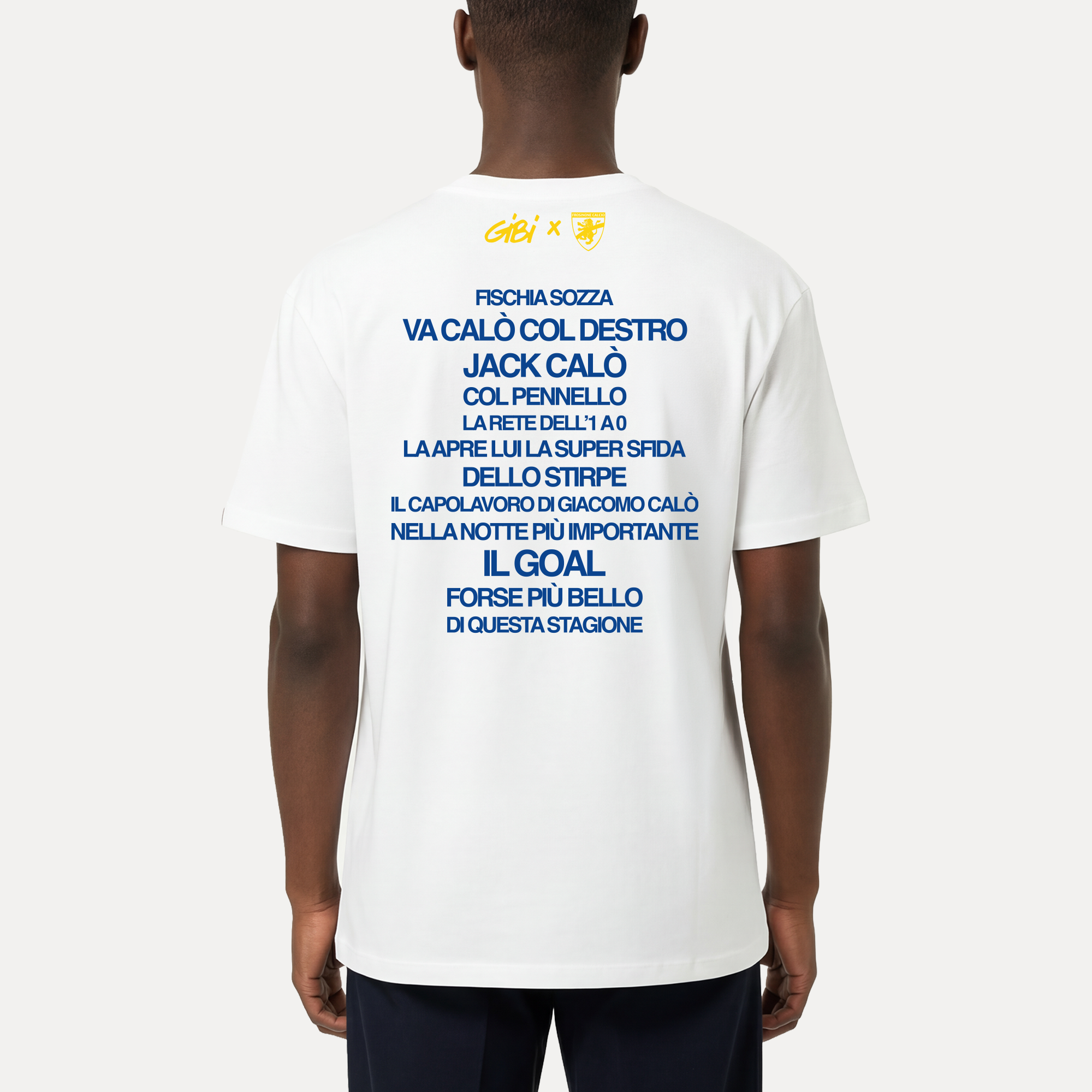 Maglietta Gibi Merch OLIO SU TELA con stampa Frosinone, tessuto morbido e dettagli visivi sul fronte.