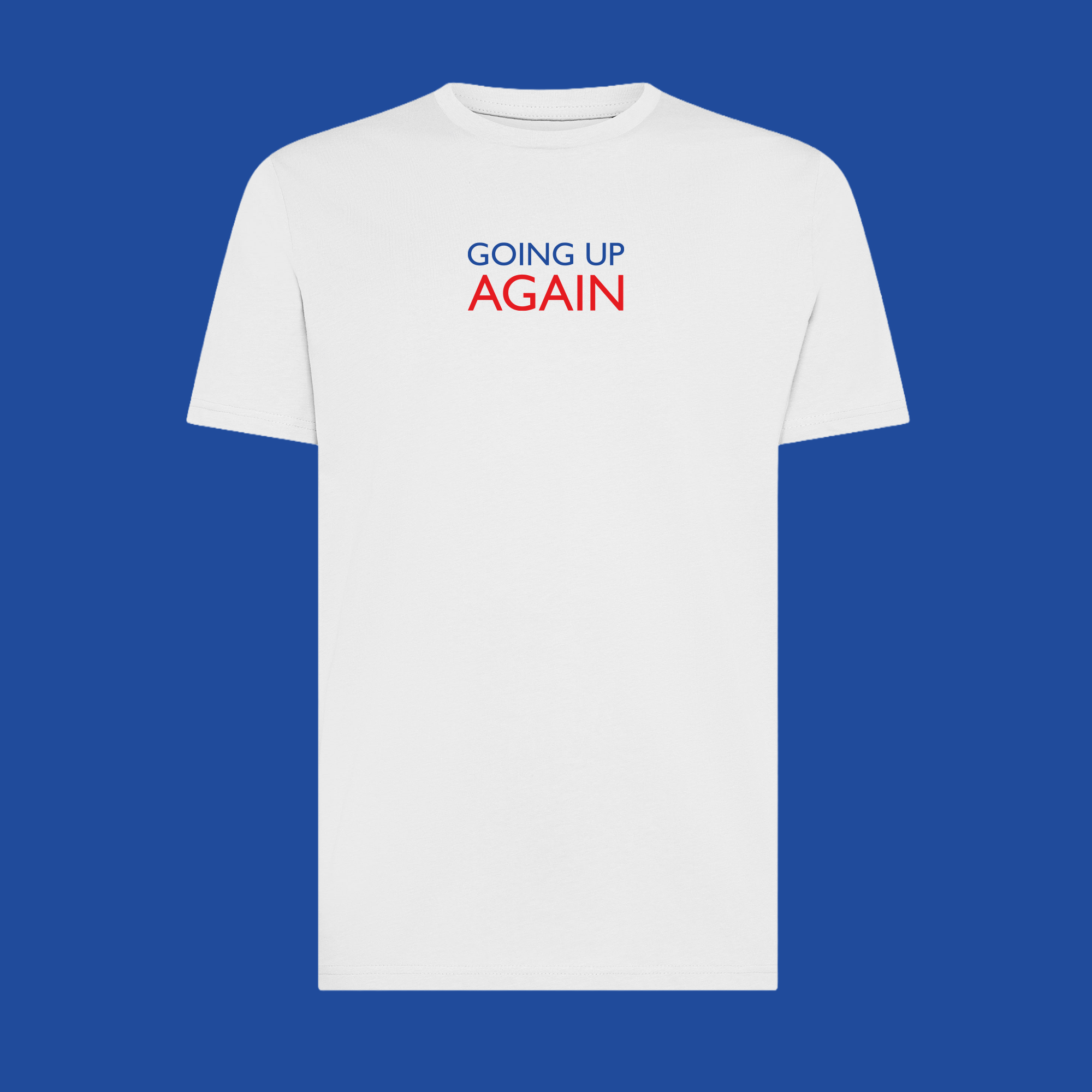 Maglietta Gibi Merch Going Up Again con stampa frontale, tessuto morbido, taglio classico, colore bianco, dettagli visibili.
