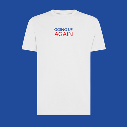 Maglietta Gibi Merch Going Up Again con stampa frontale, tessuto morbido, taglio classico, colore bianco, dettagli visibili.