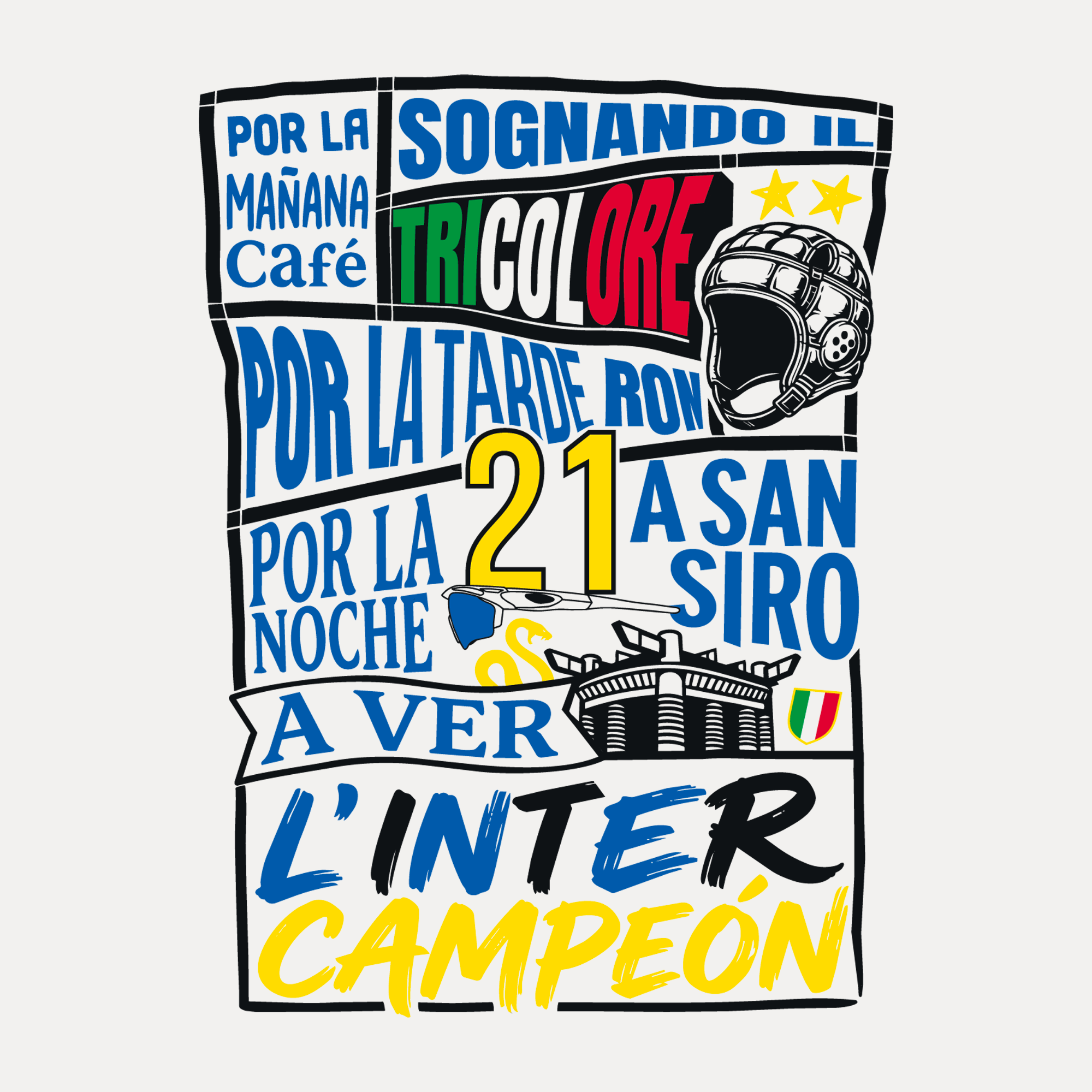 Maglietta Gibi Merch INTER CAMPEÓN con grafica colorata e stampa frontale, tessuto morbido e comodo, ideale per fan del calcio.