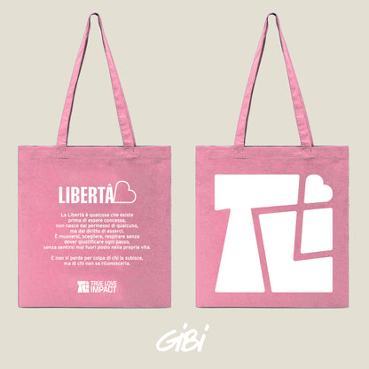 Borsa shopper rosa Gibi Merch con logo, elegante e capiente, perfetta per uso quotidiano e shopping.