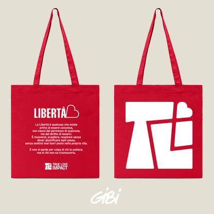 Borsa shopper rossa Gibi Merch con logo, grande e resistente, ideale per la spesa e l'uso quotidiano.