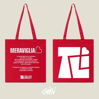 Borsa shopper rossa Gibi Merch in tessuto resistente, con manici robusti e design semplice, ideale per shopping quotidiano.