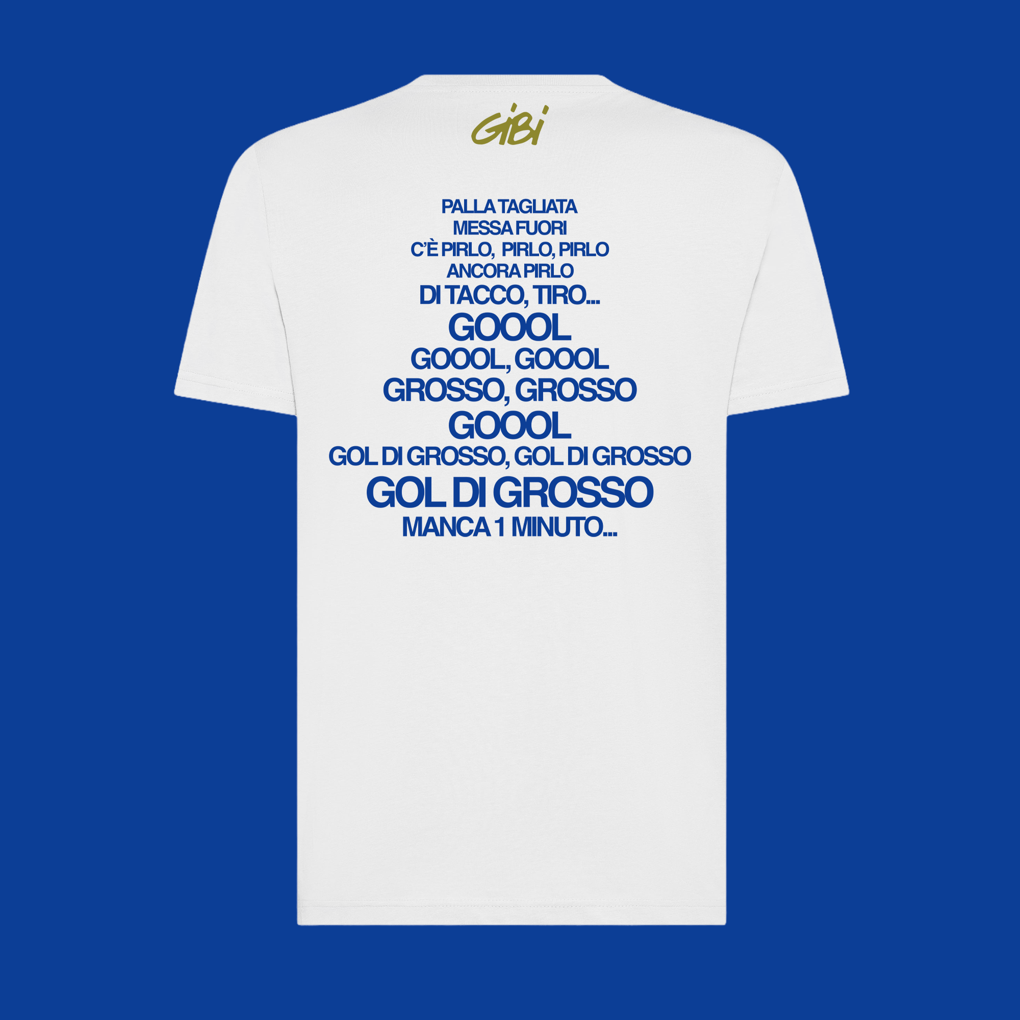 Maglietta Gibi Merch Goal di Grosso con stampa digitale retro, tessuto comodo e design sportivo, ideale per tifosi e appassionati di calcio.