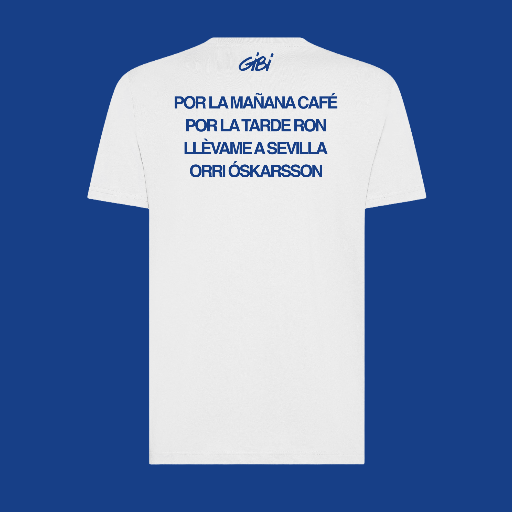 T-shirt Gibi Merch "Llévame a Sevilla" con stampa colorata, vista frontale su sfondo bianco.