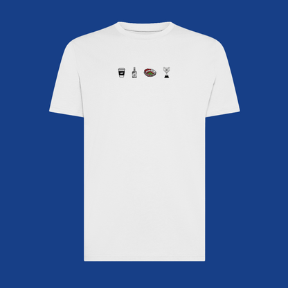 Maglietta Gibi Merch "LLÈVAME A SEVILLA" con stampa grafica di Sevilla, tessuto cotone, visibile fronte del T-shirt bianco.