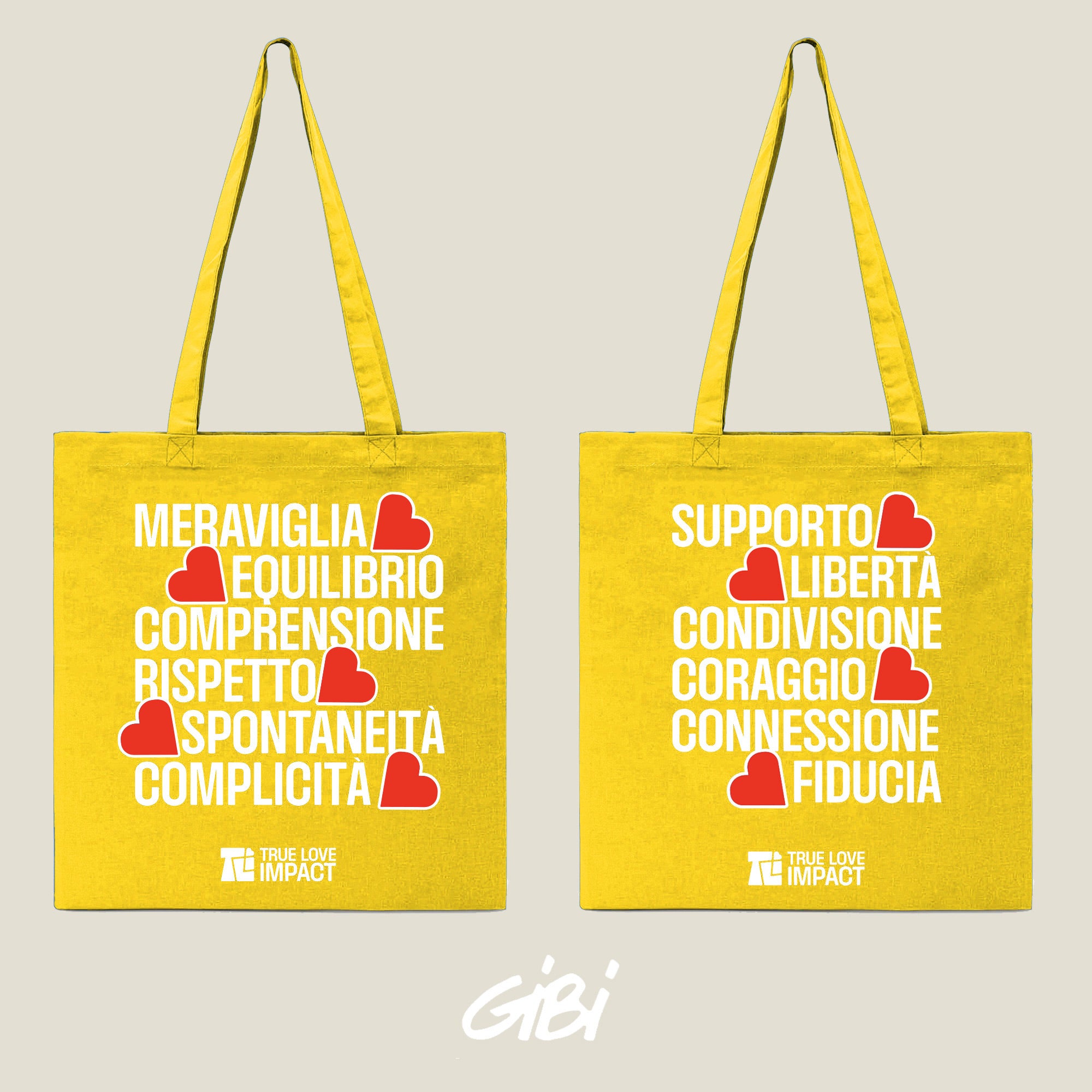 Borsa shopper Gibi Merch Shopper 3 color senape con manici in tessuto e dettagli eleganti, vista frontale.