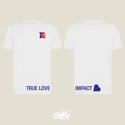 T-shirt bianca Gibi Merch con stampa grafica, tessuto morbido e comodo, vista frontale sul prodotto.