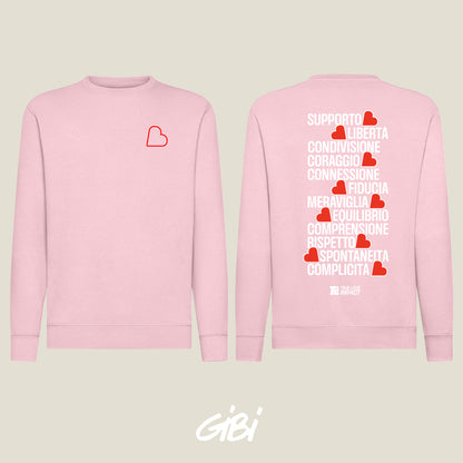 Felpa Crewneck Gibi Merch con scritte nere, morbida e comoda, vista frontale con dettagli del design.