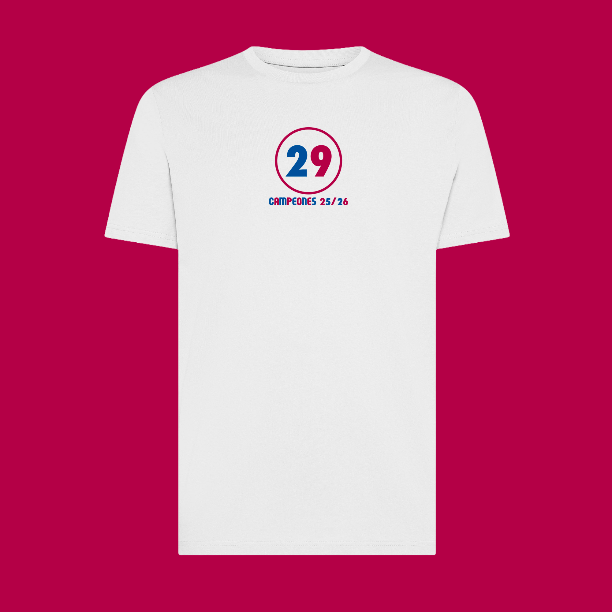 Maglietta Gibi Merch CAMPEONES 25/26 con stampa frontale, tessuto morbido e design sportivo, ideale per tifosi e appassionati.
