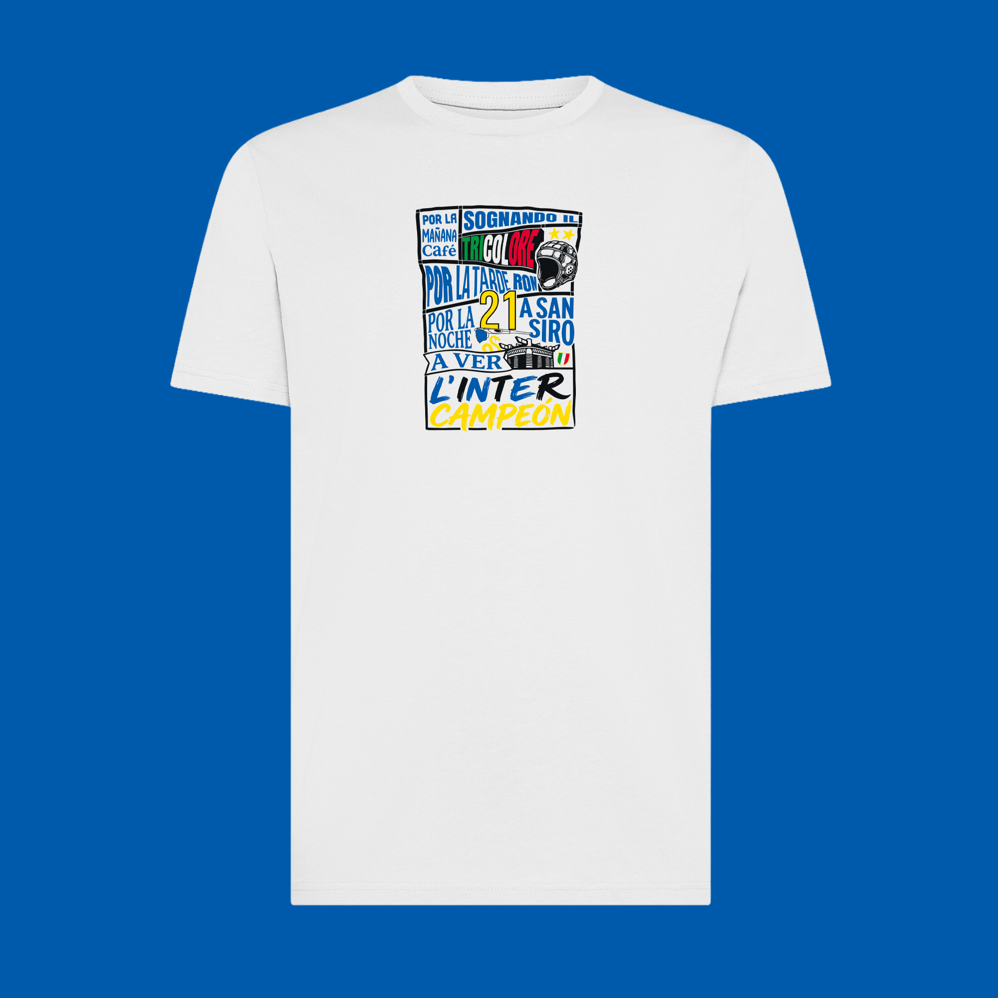 Maglietta Gibi Merch INTER CAMPEÓN con stampa frontale, tessuto morbido e comodo, vista frontale.