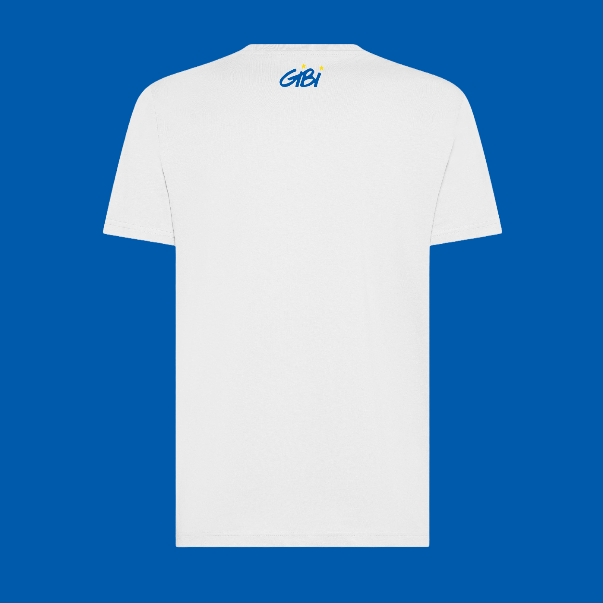 Maglietta INTER CAMPEÓN di Gibi Merch con logo retrò digitale, mostra il design frontale con dettagli colorati e stile sportivo.