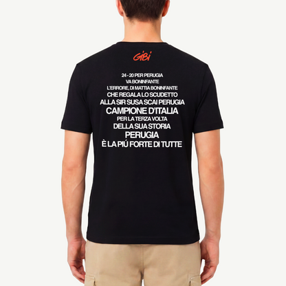 T-shirt Gibi Merch P3RUGIA in cotone con stampa frontale, colore nero, modello casual e comodo.