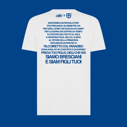 Maglietta Gibi Merch Madonnina dai Riccioli d'Oro con immagine stilizzata in stile retrò, fondo chiaro e dettagli colorati